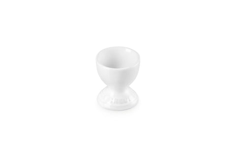 Le Creuset egg cup 2-inch white with smooth glaze for easy release.