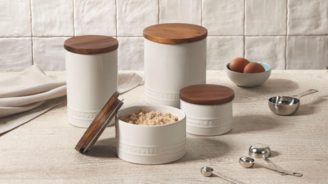 Le Creuset enamel glaze on the canister surface remains nonporous and chip resistant.