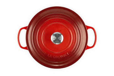 Le Creuset interior enamel highlights even heat and easy progress checks