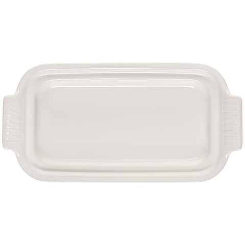 Le Creuset Heritage Butter Dish white on table, elegant display and ready-to-serve butter.
