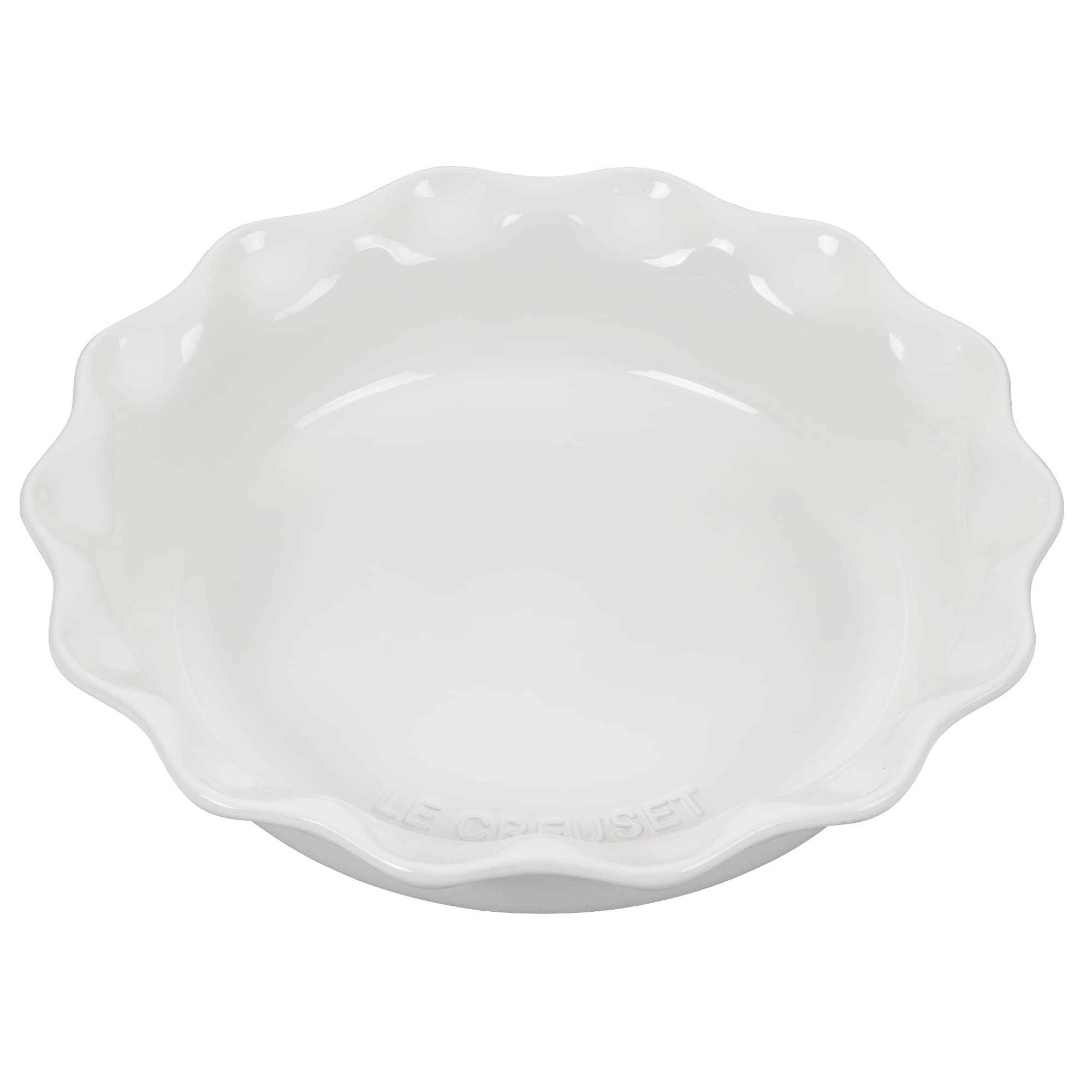 Le Creuset Heritage Pie Dish 9-inch white front view highlighting even baking and easy release.