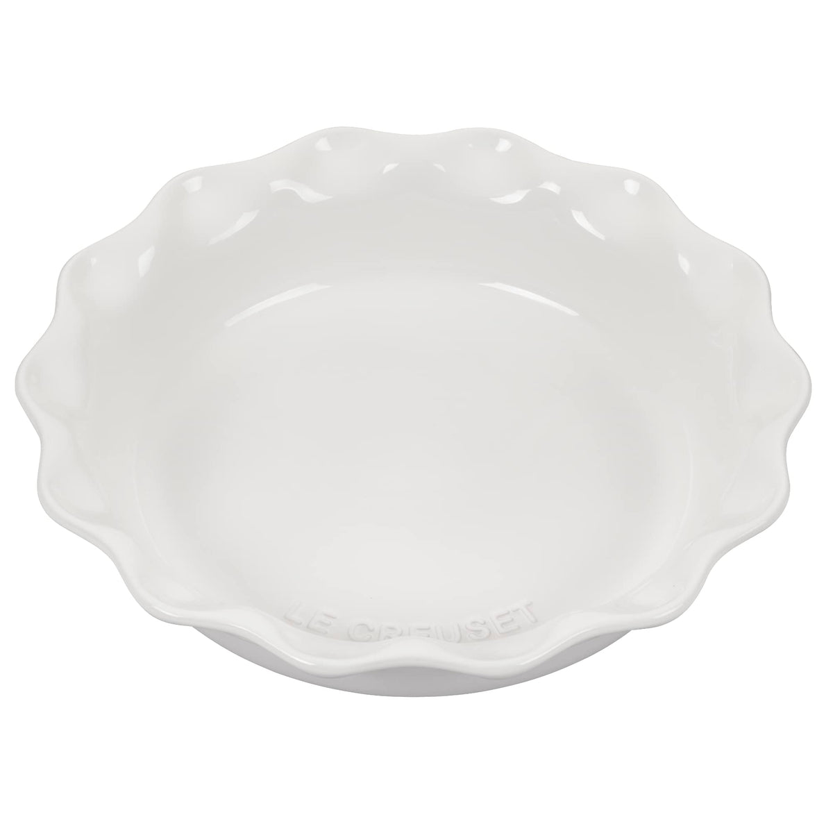 Le Creuset Heritage Pie Dish 9-inch white front view highlighting even baking and easy release.