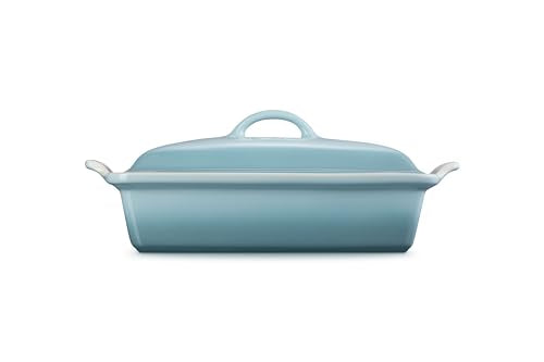 Le Creuset Heritage casserole interior in Sea Salt glaze showing smooth enamel for easy release.
