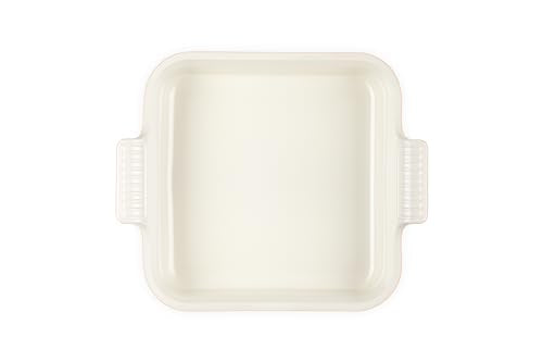 Le Creuset Heritage Square 3qt Peche close-up emphasizes nonstick surface and easy release.