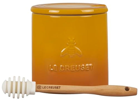 Le Creuset honey dipper resting in Nectar pot, easy recipe sweetening at the table.