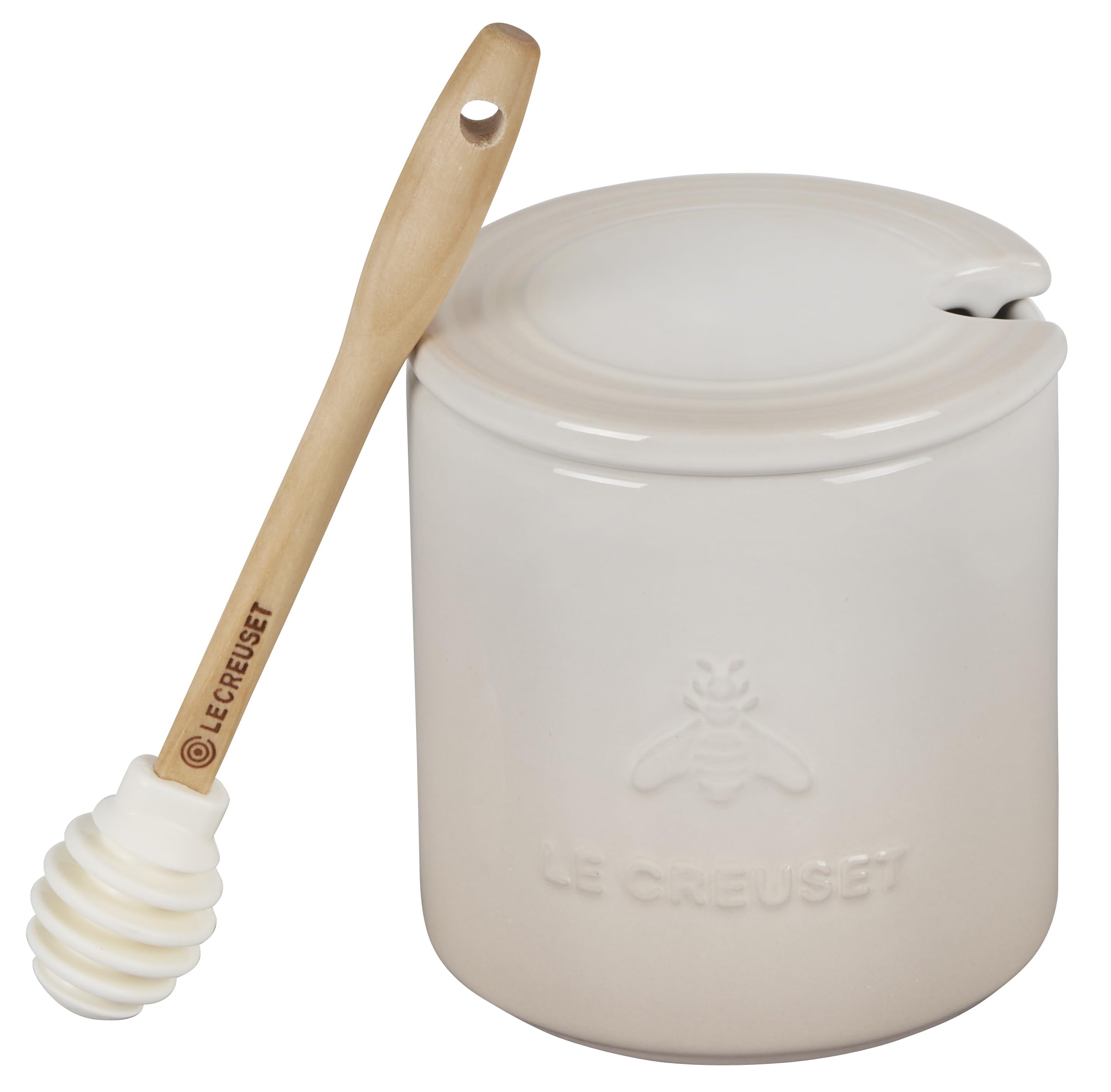 Le Creuset honey pot with silicone dipper for convenient countertop sweetness