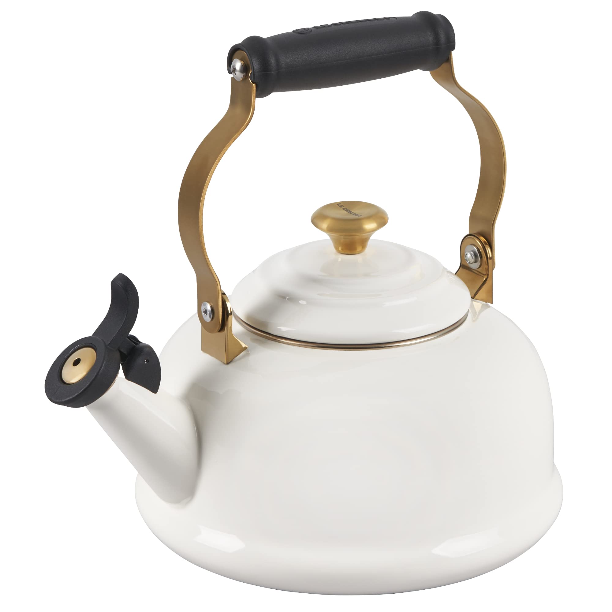 Gift-ready Le Creuset kettle styled for modern kitchens.