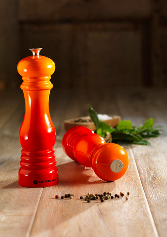 Le Creuset kitchen scene with Flame pepper mill as decor