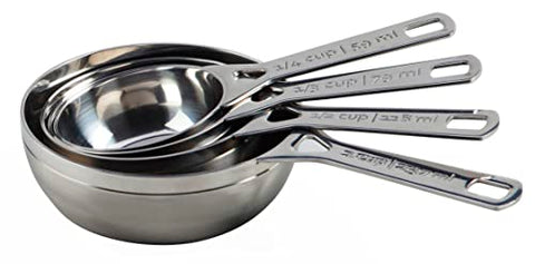 Le Creuset one-half cup for quick, reliable ingredient prep during sauces.
