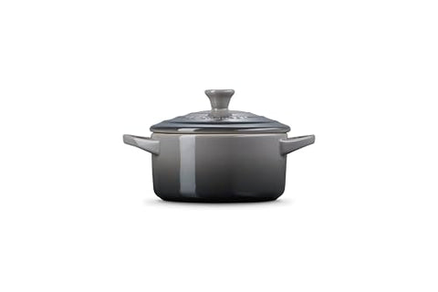 Le Creuset mini round cocotte oven-ready and table-ready in oyster glaze