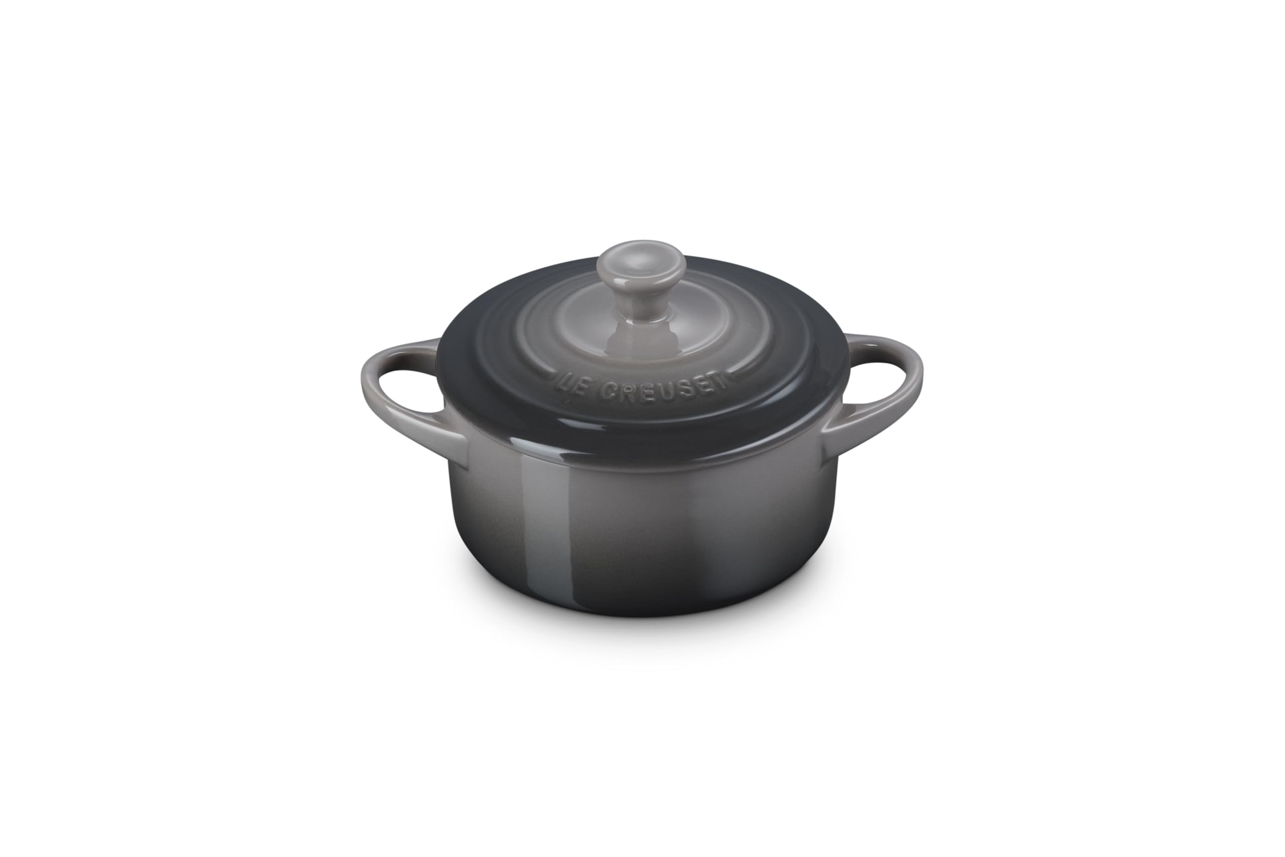 Le Creuset mini round cocotte in oyster top view for single portions