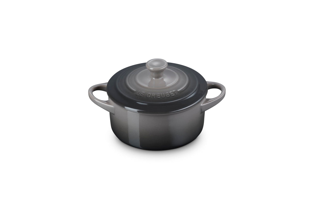 Le Creuset mini round cocotte in oyster top view for single portions