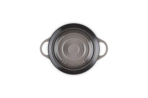 Le Creuset oven-ready cocotte in oyster glaze at 400°F safe.
