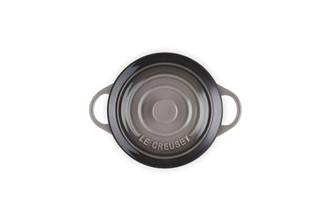 Le Creuset oven-ready cocotte in oyster glaze at 400°F safe.