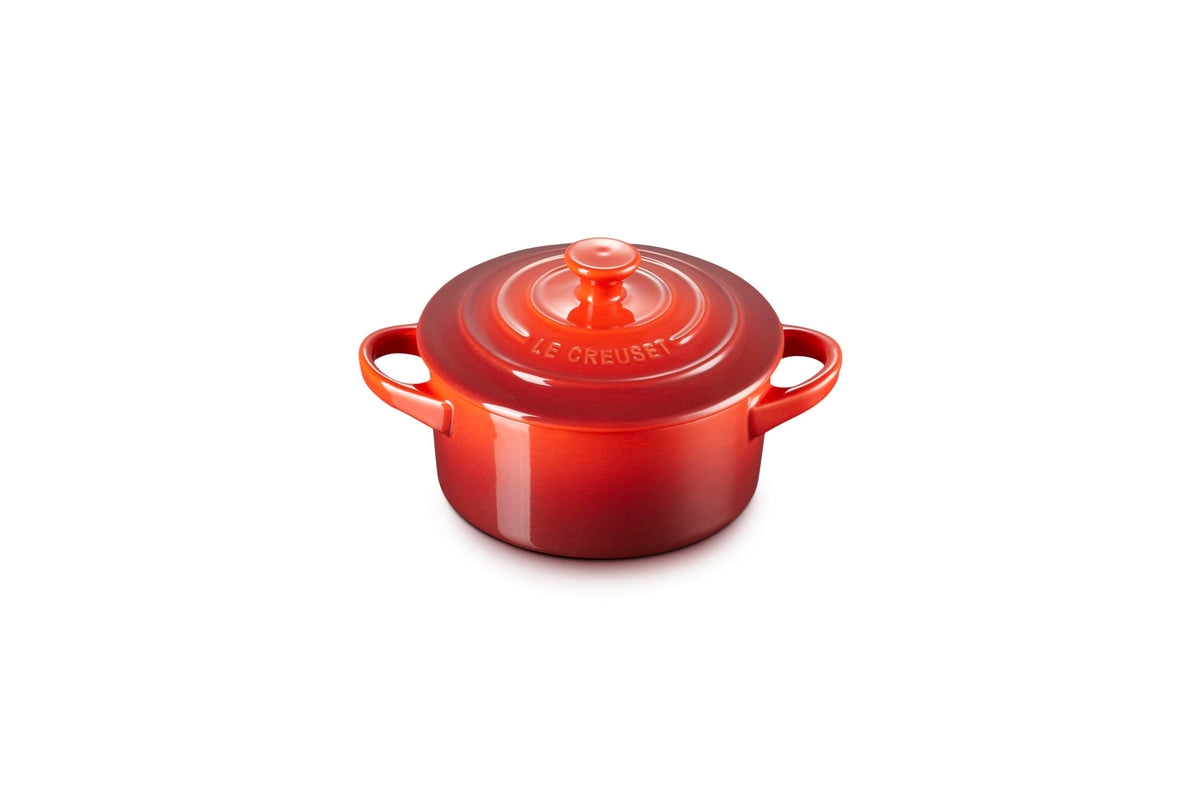 Le Creuset mini round cocotte in cerise ready for table-ready single servings.