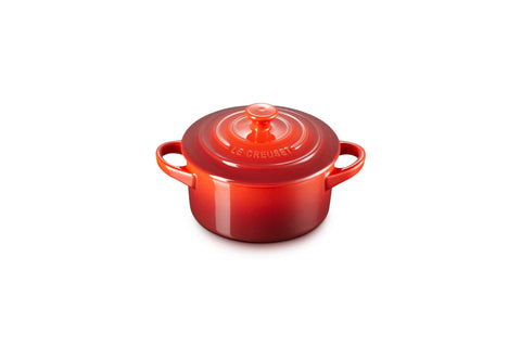 Le Creuset mini round cocotte in cerise ready for table-ready single servings.