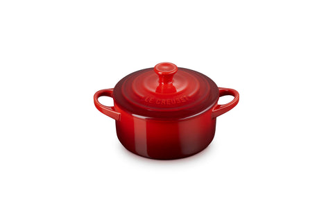 Le Creuset mini round cocotte cerise on table for individual portions