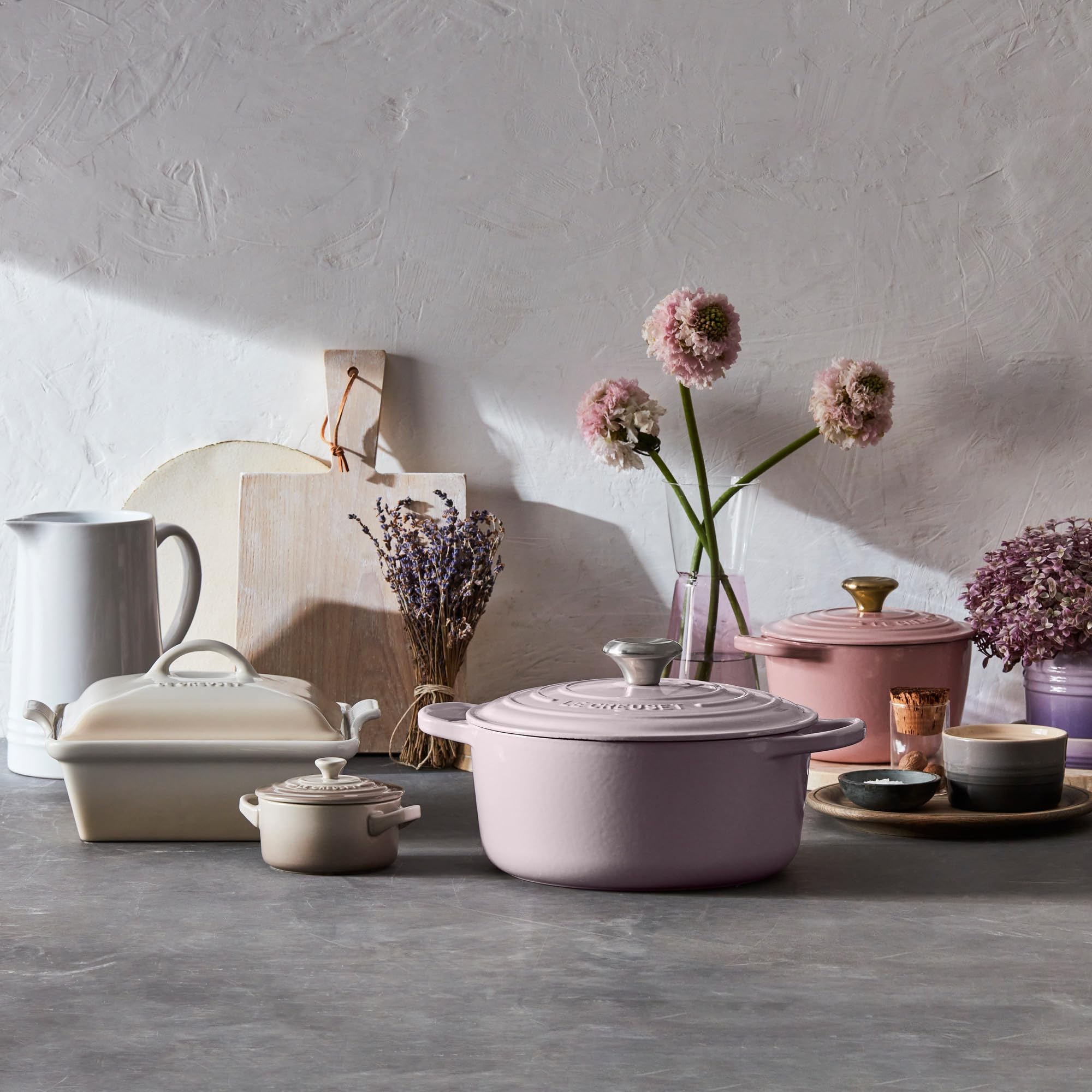 Le Creuset cocotte glaze guards against scratches and flavor absorption.