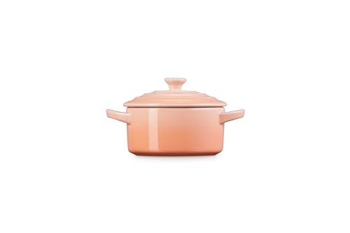 Le Creuset Peche mini cocotte shown for single-serving dessert baking.