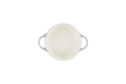 Le Creuset 8oz cocotte angle shot, vibrant Sea Salt color for entertaining.