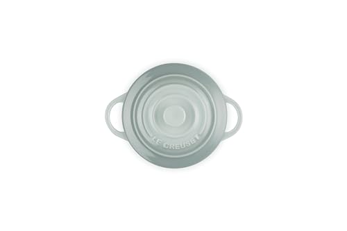 Le Creuset Sea Salt cocotte 8oz on table display, keeps food warm.