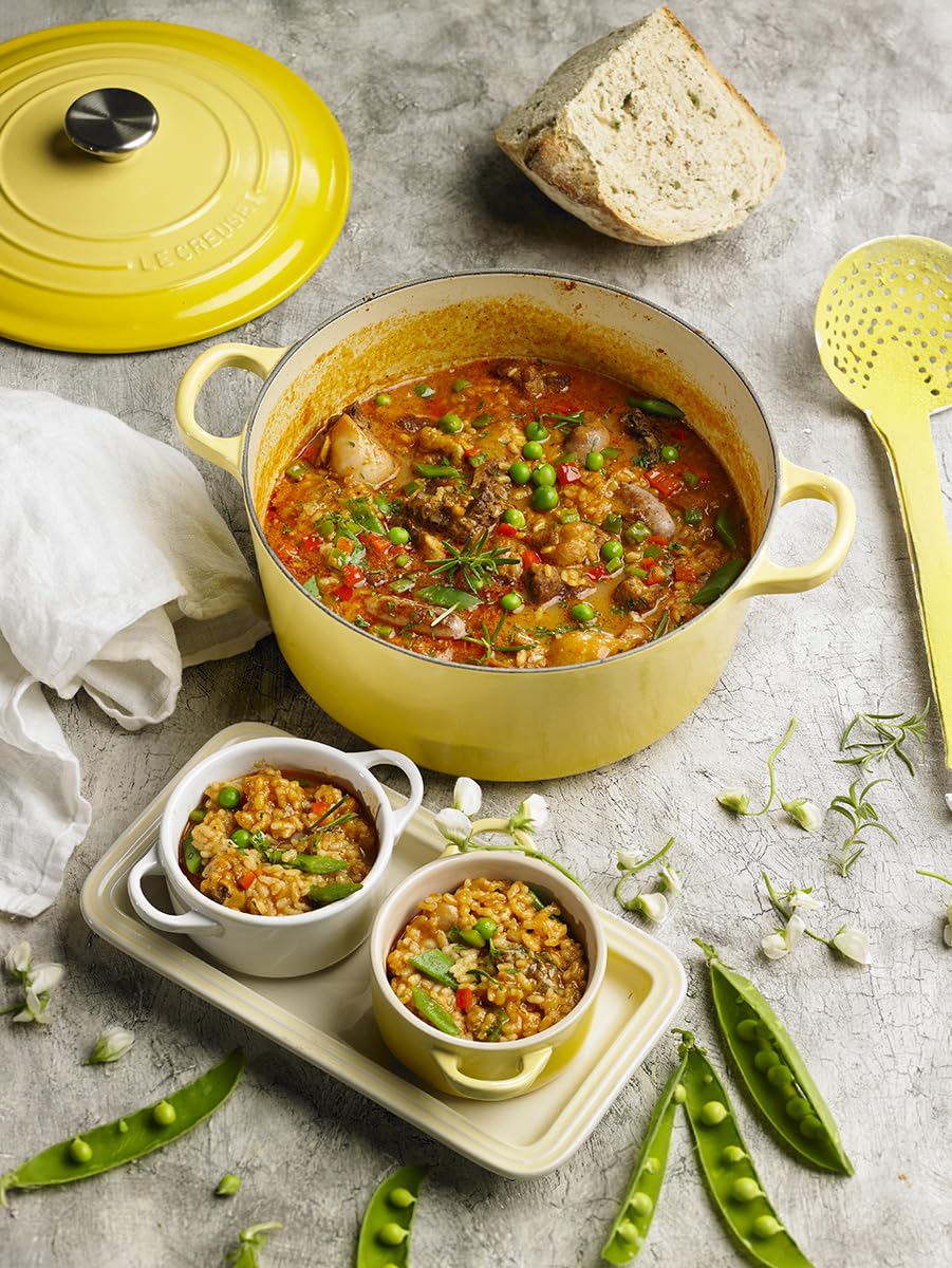 Le Creuset cocotte Soleil interior enamel releases food easily.