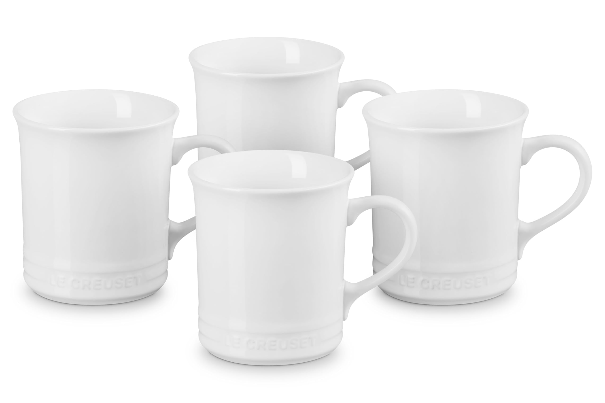 Le Creuset 14 oz white mug front view with easy cleanup glaze