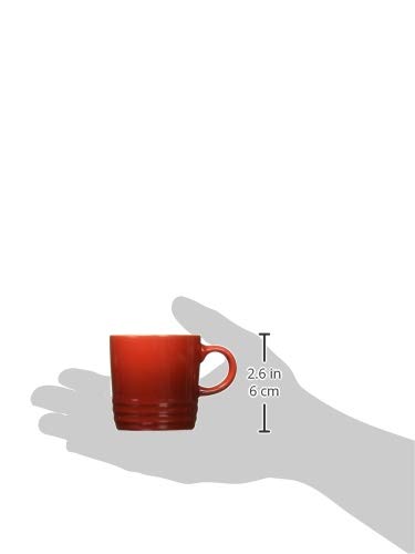 Le Creuset Cerise glaze on stoneware mug creates a smooth, easy-clean surface