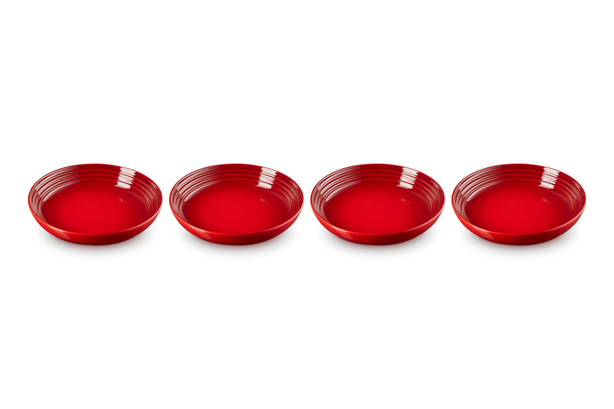 Le Creuset Cerise pasta bowls set of four for generous meals.