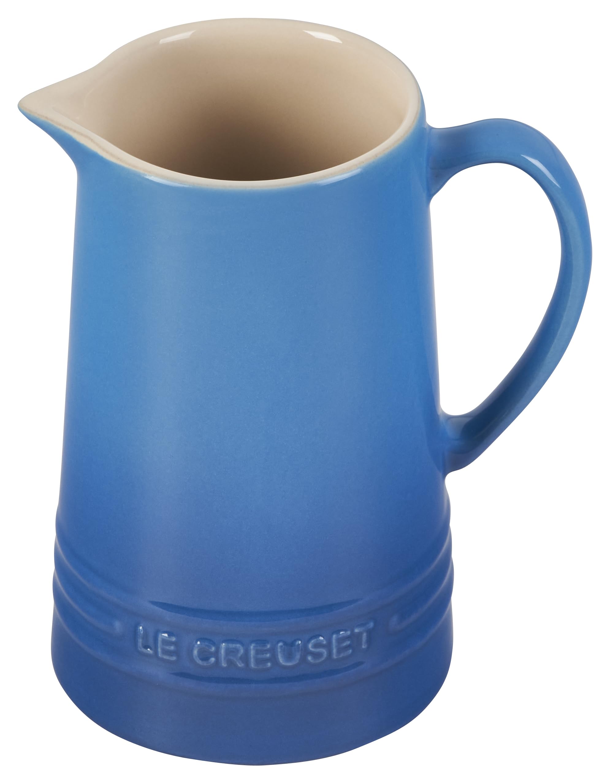 Le Creuset Marseille 10 oz pitcher front view with vibrant glaze for elegant serving.