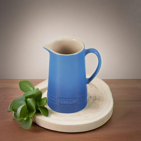 Le Creuset Marseille pitcher ready for everyday use as a beverage server or light vase.