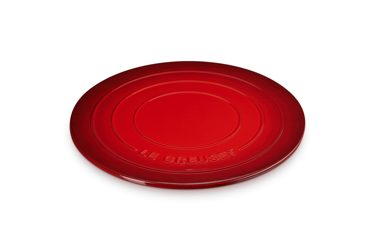 Le Creuset cerise glazed-side pizza stone with smooth release for easy baking