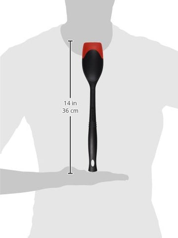 Le Creuset Revolution Bi-Material Saute Spoon shows the silicone edge for protecting pan corners