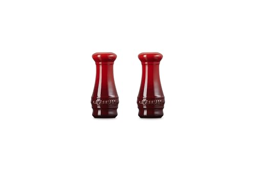 Le Creuset shakers Cerise, porcelain-enamel coating resists stains.