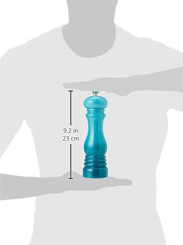 Le Creuset Caribbean salt mill with wood accent handle adds table-ready style.