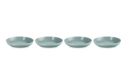 Le Creuset Sea Salt glaze close-up highlights nonporous surface resisting chips and stains.
