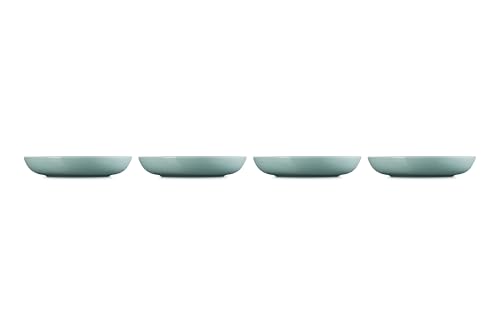 Le Creuset Sea Salt bowls ready for serving pasta and salads with easy food release.