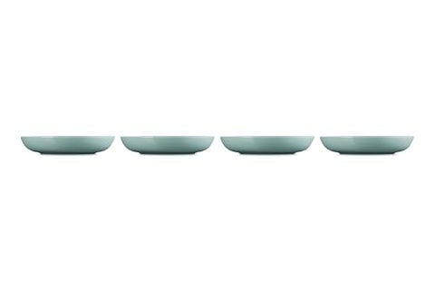 Le Creuset Sea Salt bowls ready for serving pasta and salads with easy food release.