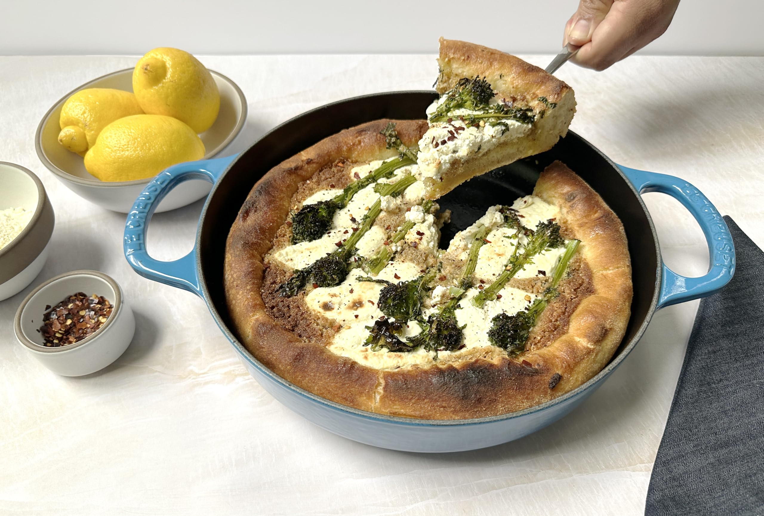 Le Creuset Signature Everyday Pan Sea Salt exterior adds stylish color to meals.
