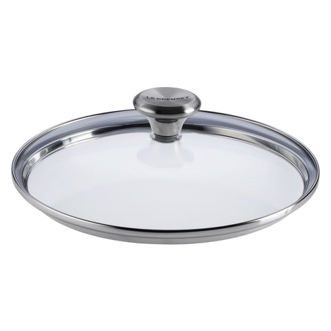 Le Creuset Signature 8-inch glass lid viewable on pan for cooking progress and moisture retention