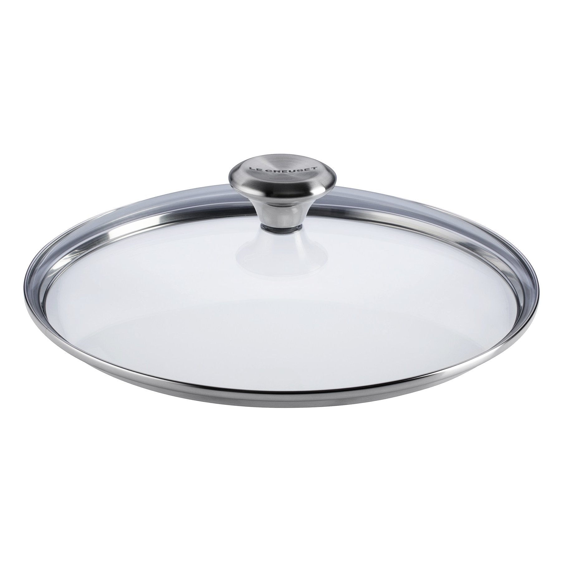 Le Creuset Signature glass lid with stainless steel knob offers clear visibility while cooking