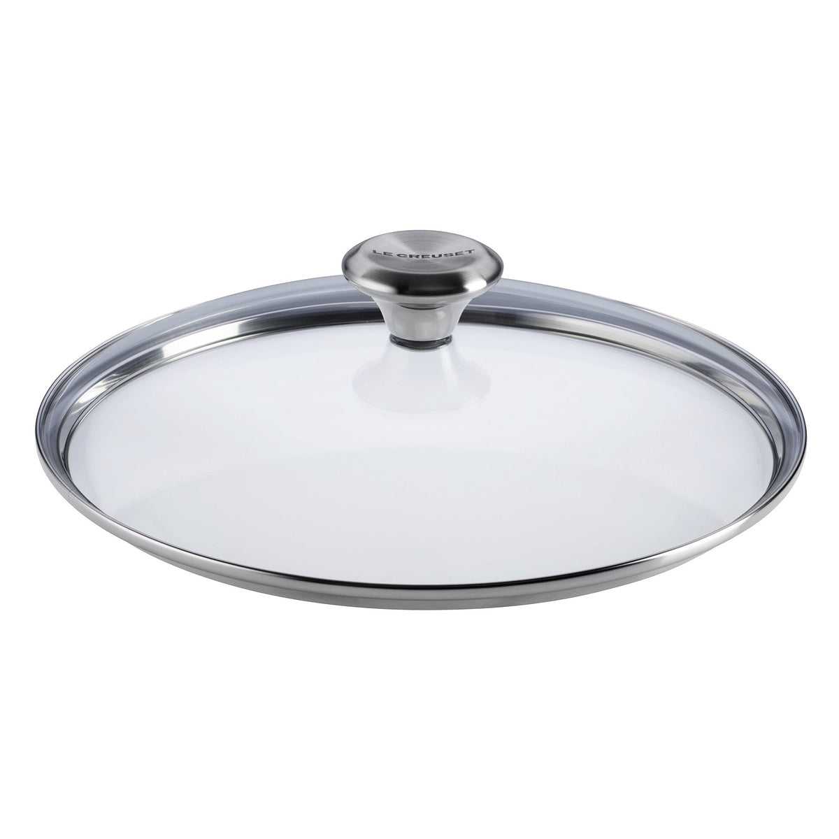 Le Creuset Signature glass lid with stainless steel knob offers clear visibility while cooking
