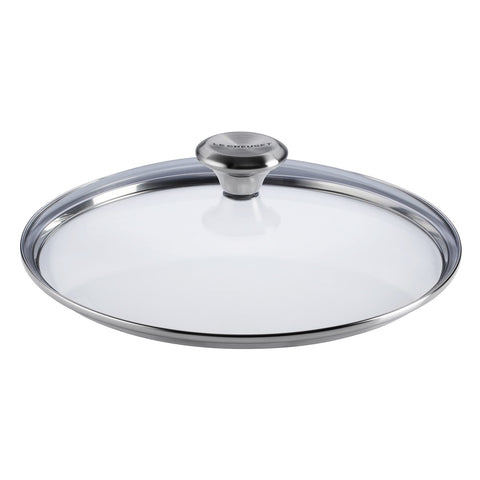 Le Creuset Signature glass lid with stainless steel knob offers clear visibility while cooking