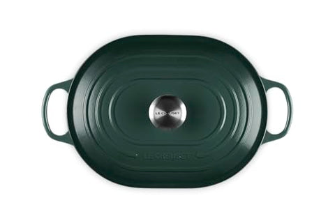 Le Creuset Signature Oval Casserole interior enamel aids monitoring cooking progress