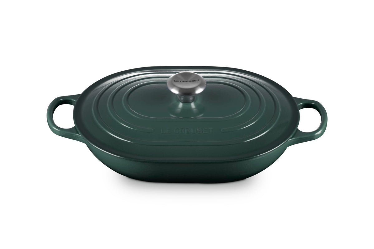 Le Creuset Signature Oval Casserole with lid on for even heat and moist results