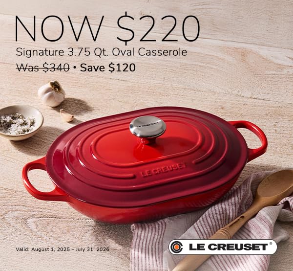 Le Creuset Signature Oval Casserole on stove to table setup