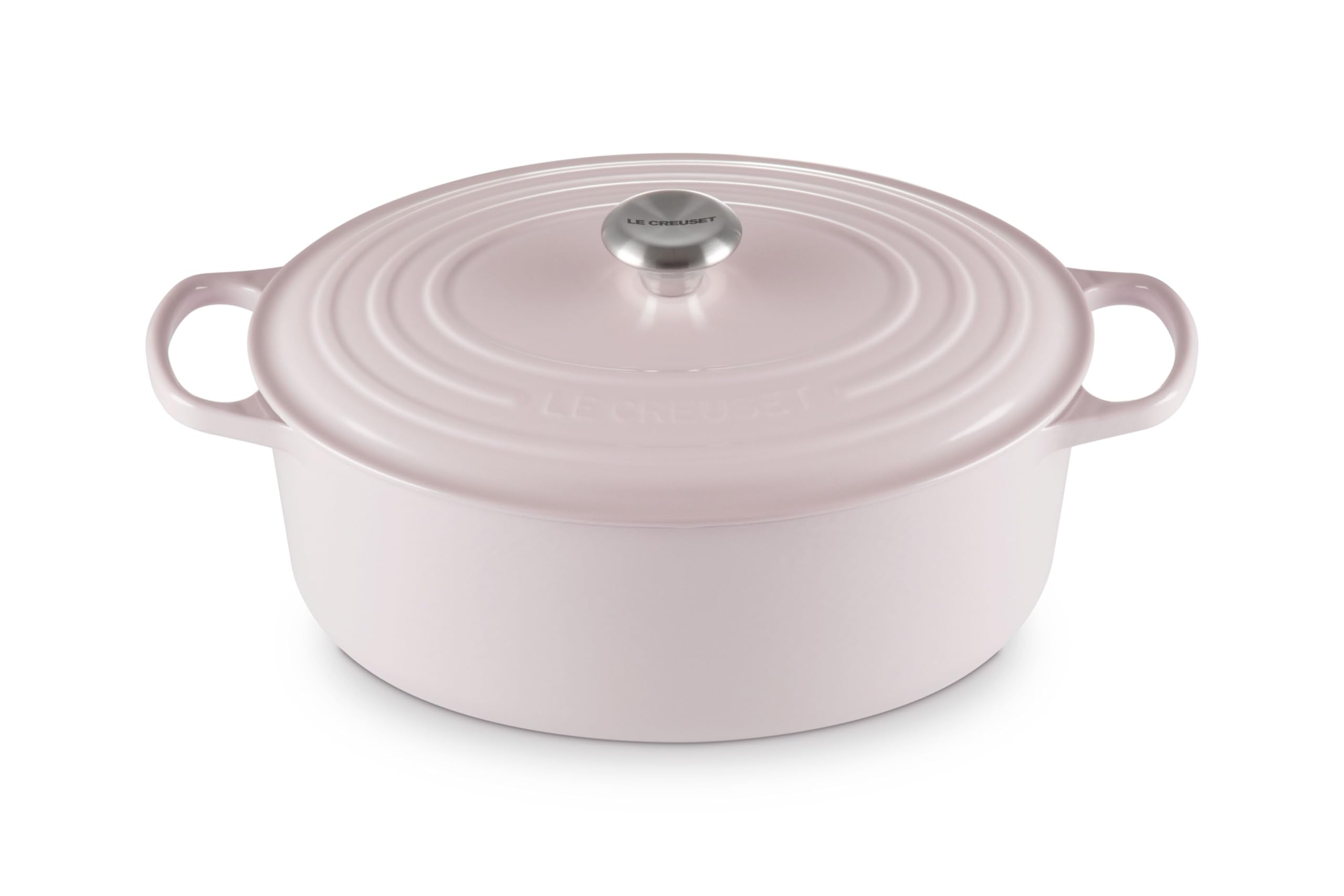 Le Creuset Signature oval Dutch Oven exterior in Shallot, durable enamel for daily cooking.