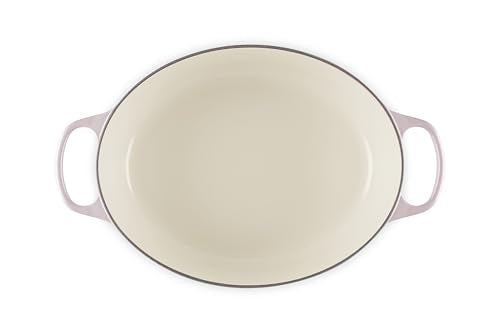 Le Creuset interior enamel enables easy monitoring during cooking.