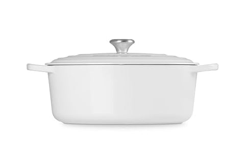 Le Creuset Signature Oval Dutch Oven interior enamel for easy cooking progress checks