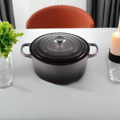 Le Creuset Oyster enamel resists staining and chipping for lasting shine.